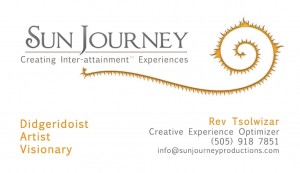 Sun Journey Productions Business Cards Design for founder Rev Tsolwizar
